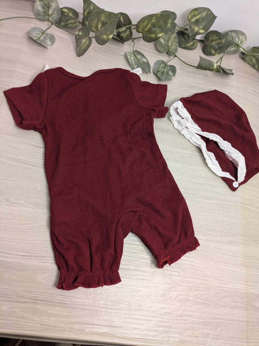 Burgundy Ruffle-Trim Baby Matching Set - Picture 7 of 8